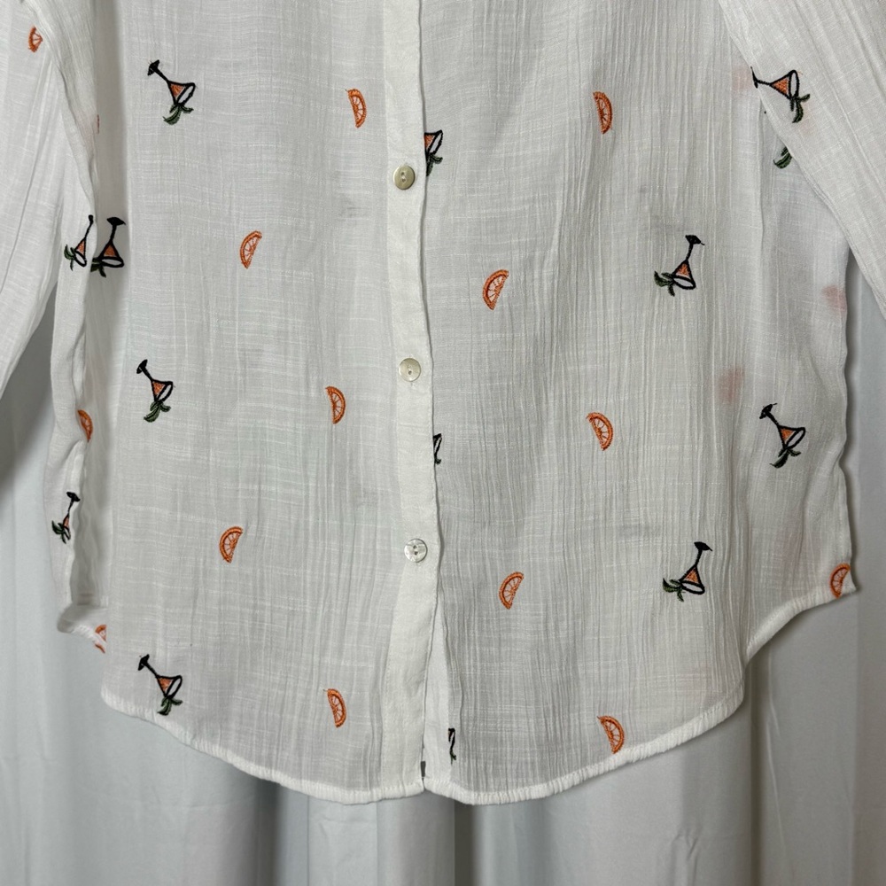 Fig + Flower Novelty Cocktail Embroidered Button Front Shirt Large - Picture 6 of 13